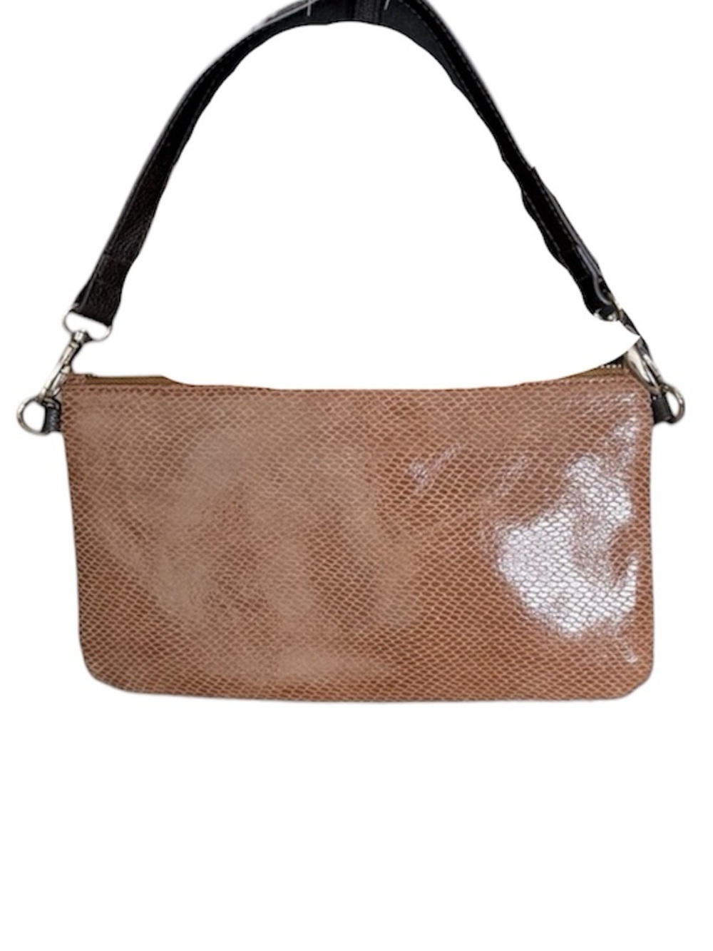 DANIER Tan Leather Snakeskin Pattern Evening Shoulder Bag Brown Strap *Flaw*